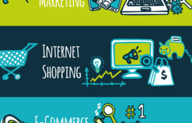 SEO internet marketing shopping e-commerce colored sketch decorative banners set isolated vector illustration